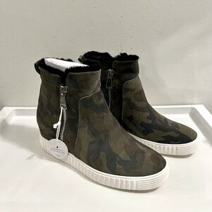 Steve Madden Camo High-Top Wedge Ankle Bootie Sneakers with Faux Fur Lining